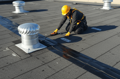 A roofer performing a roof inspection