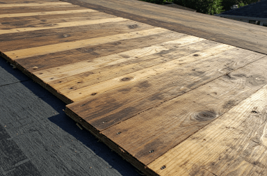 image showing wooden roof sheathing on a roof