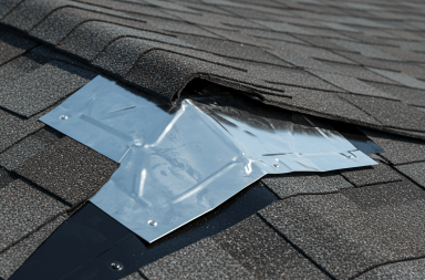 An installed roof flashing on a roof