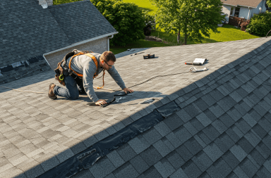 a roofer inspecting an essential aspects of a roof
